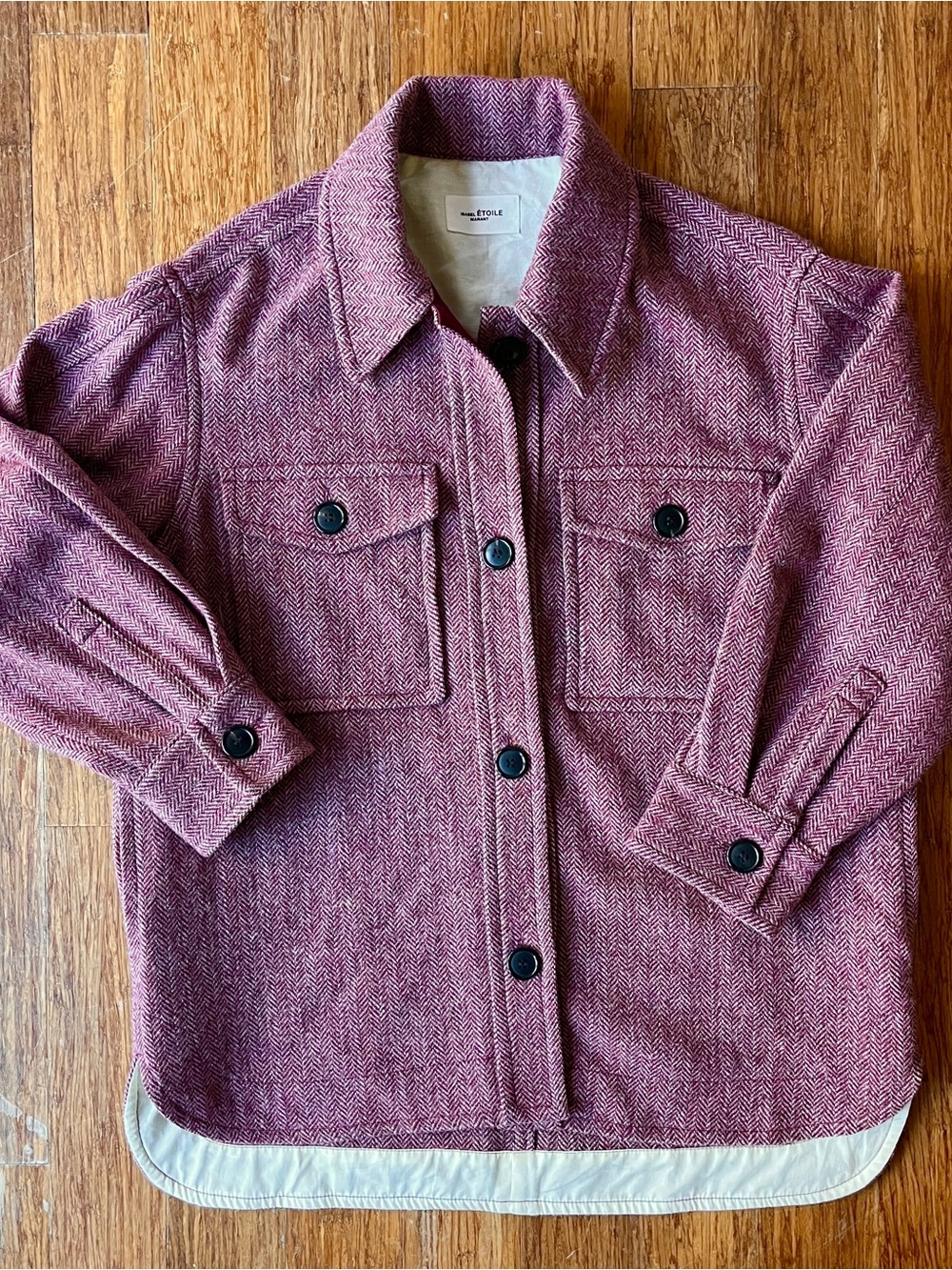 Isabel Marant Etoile Garvey Herringbone Wool Tweed Jacket / Shacket Burgundy